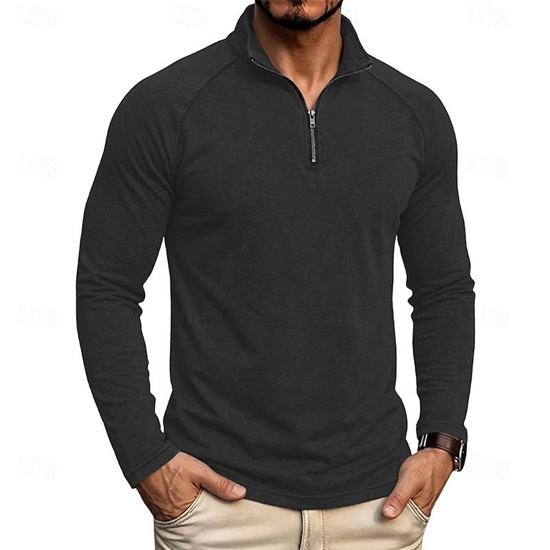 Mens Zip Collar Top with Relaxed Fit and Soft Draping Fabric