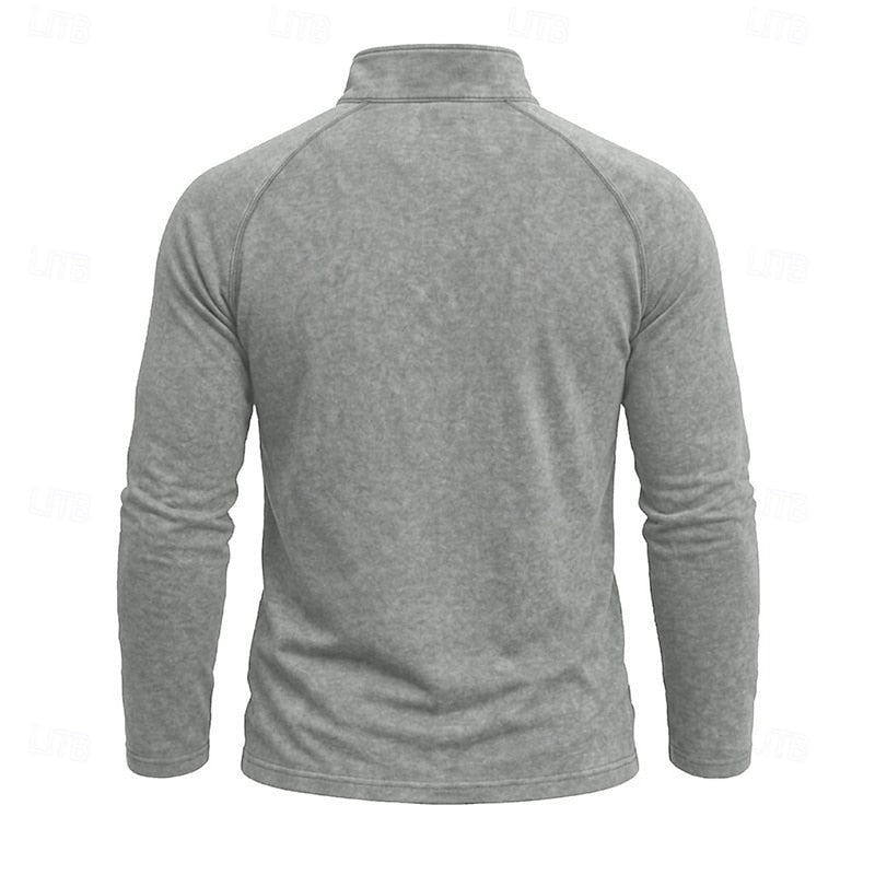Mens Zip Collar Top with Relaxed Fit and Soft Draping Fabric