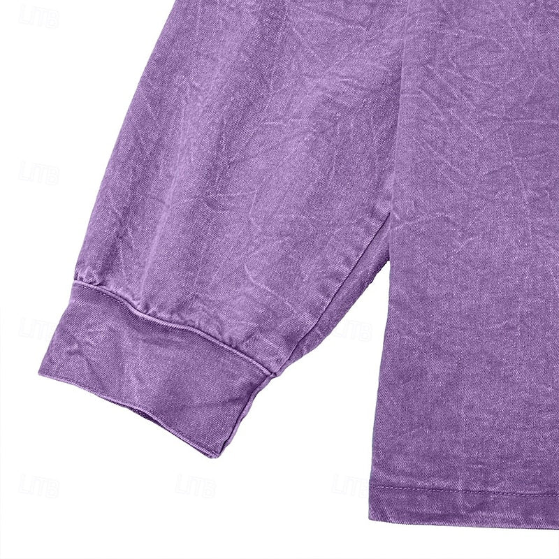 Washed Henley Shirt with Stand Collar and Raglan Sleeves, Relaxed Fit