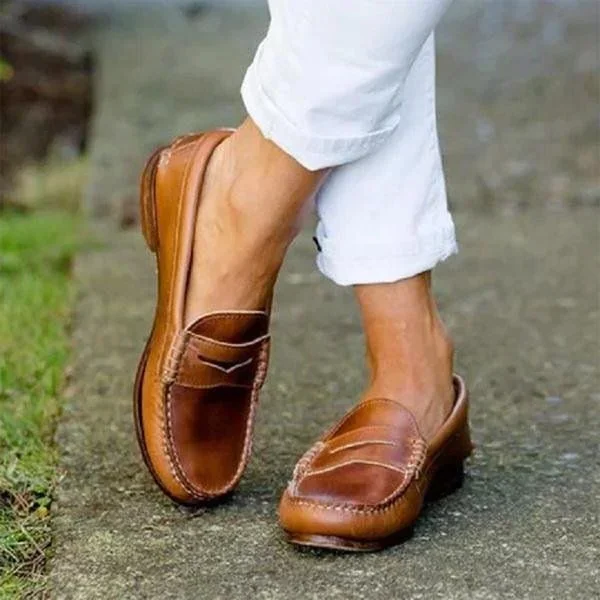 Womens Slip On Loafers with Round Toe and Low Heel Synthetic Upper