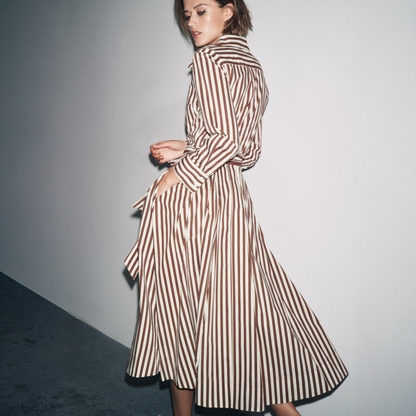 White & Dark Red Striped Dress
