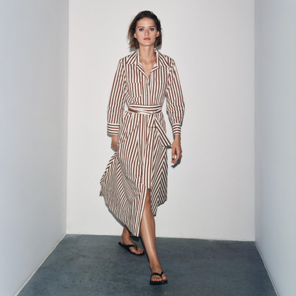 White & Dark Red Striped Dress