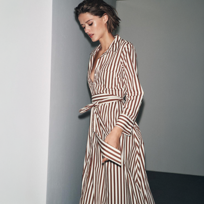 White & Dark Red Striped Dress