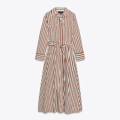 White & Dark Red Striped Dress