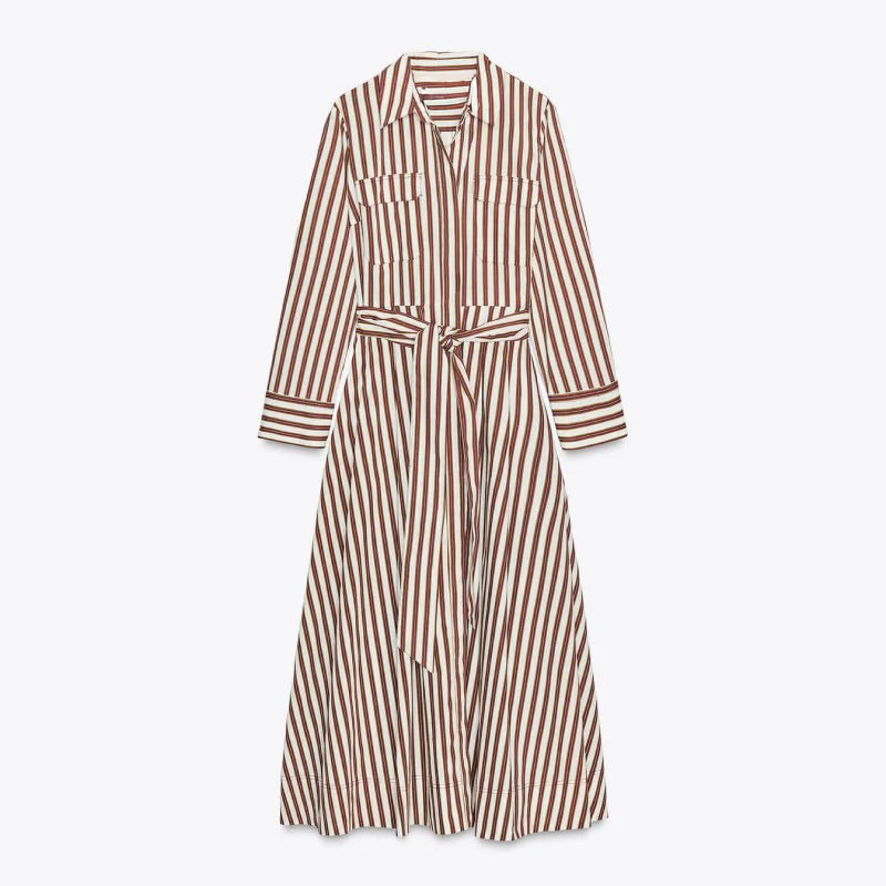 White Dress with Gold and Dark Red Stripes