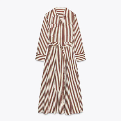 White Dress with Gold and Dark Red Stripes