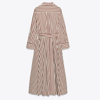 White & Dark Red Striped Dress