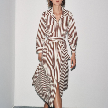 White & Dark Red Striped Dress