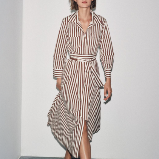 White & Dark Red Striped Dress