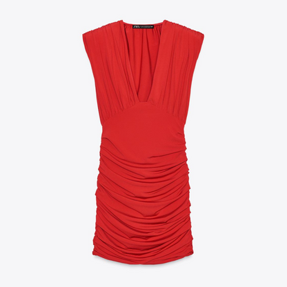 Red Short Dress with Shoulder Pads