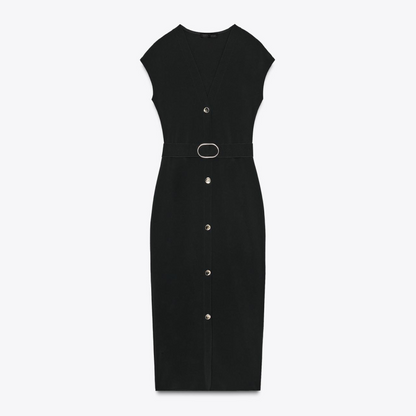 Belted Stretch Midi Dress