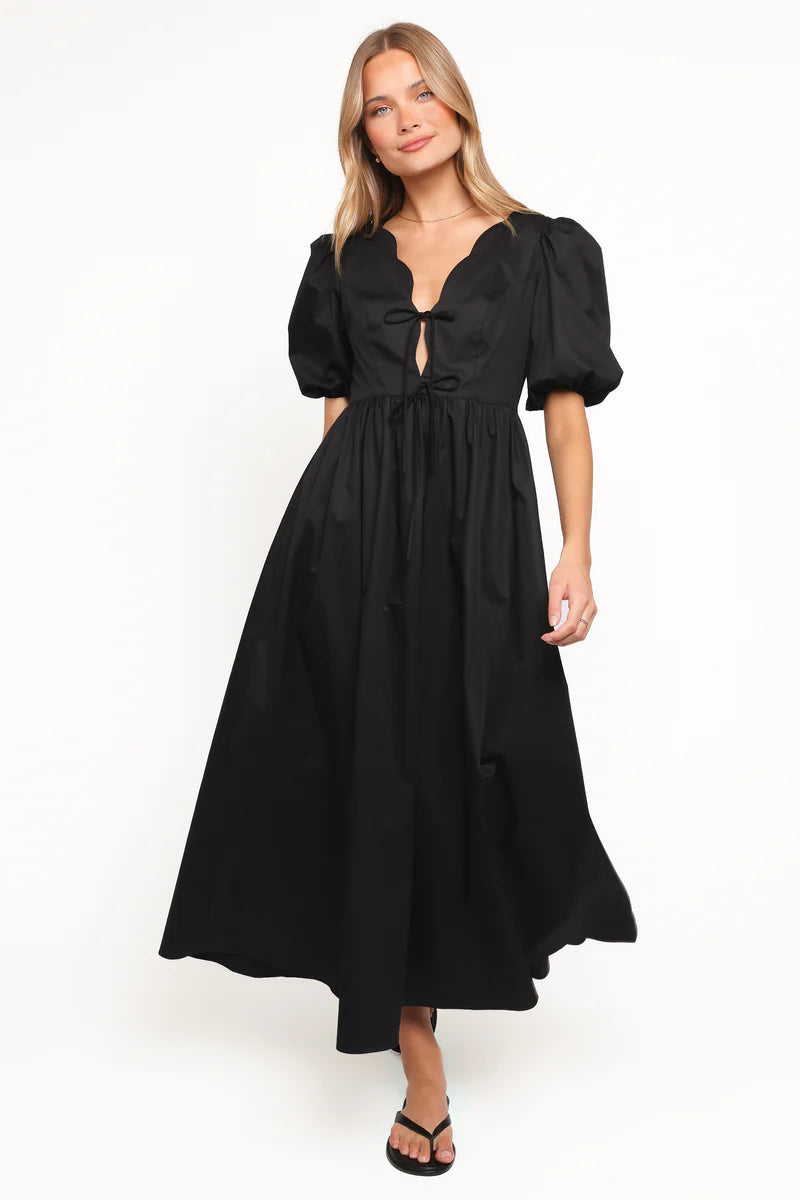 Women’s Maxi Dress with Empire Waist, Scallop V-Neck Cotton Dress