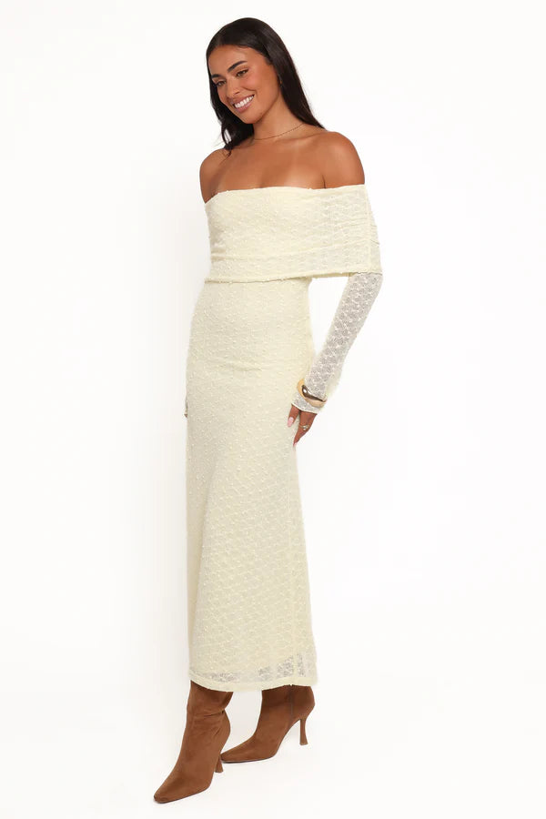 Women’s Off-Shoulder Midi Dress, Long Sleeve Bodycon Knit
