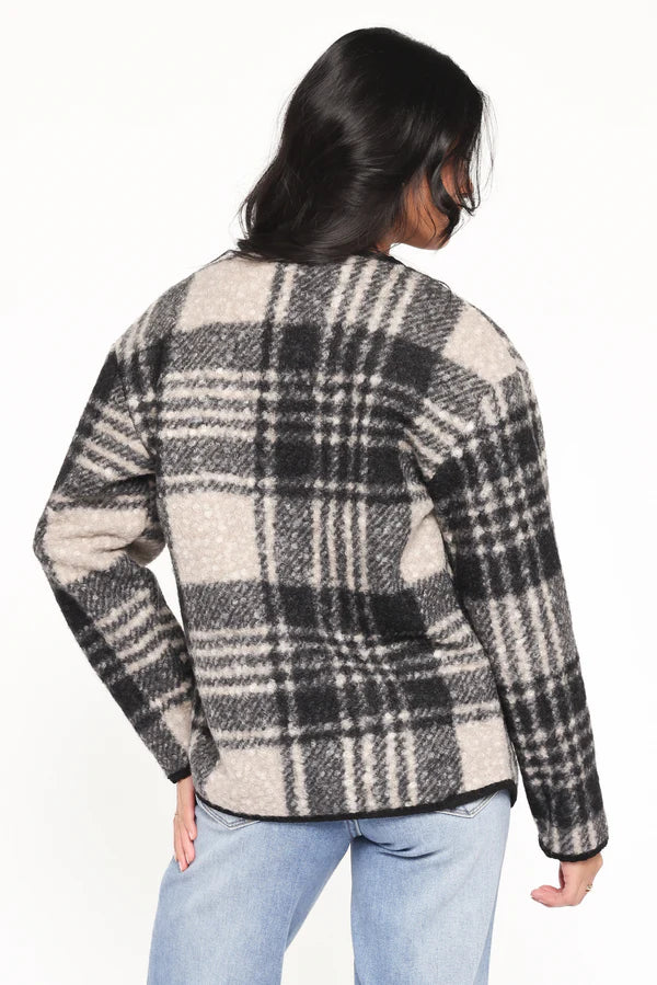 Women’s Plaid Jacket, Lined V-Neck Toggle Front Jacket