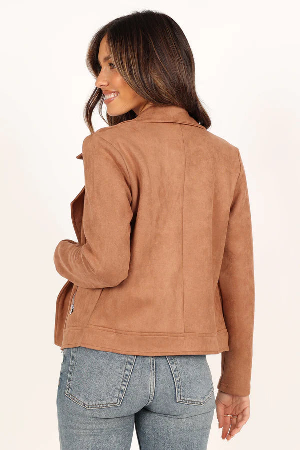 Women’s Faux Suede Moto Jacket, Collared Zip Front Jacket