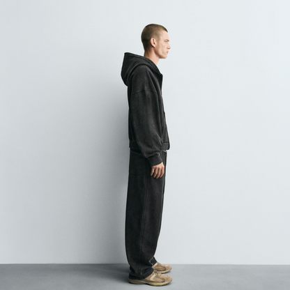 Dark Gray Washed Hooded Zip Sweatshirt