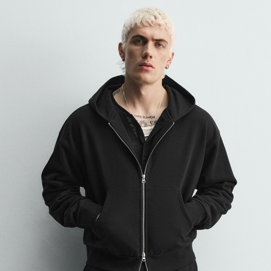 Black Cropped Hoodie Sweatshirt