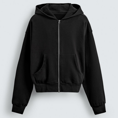 Black Cropped Hoodie Sweatshirt