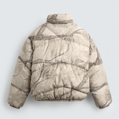 Abstract Beige Print Puffer Jacket