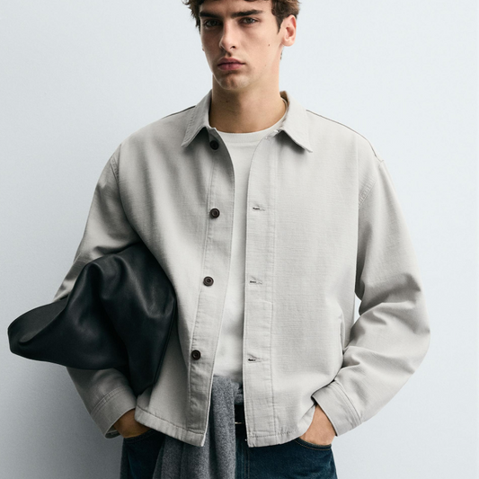 Light Gray Herringbone Boxy Fit Jacket
