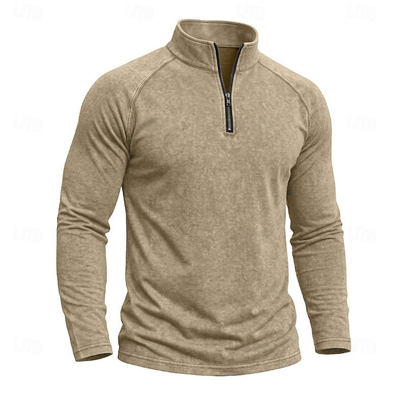 Mens Zip Collar Top with Relaxed Fit and Soft Draping Fabric