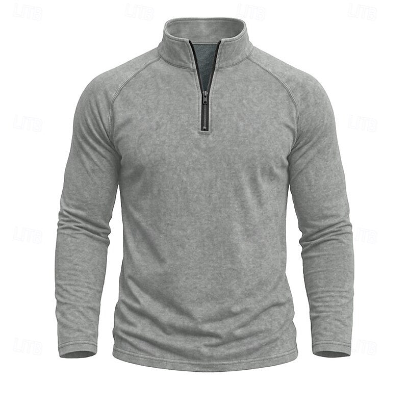 Mens Zip Collar Top with Relaxed Fit and Soft Draping Fabric