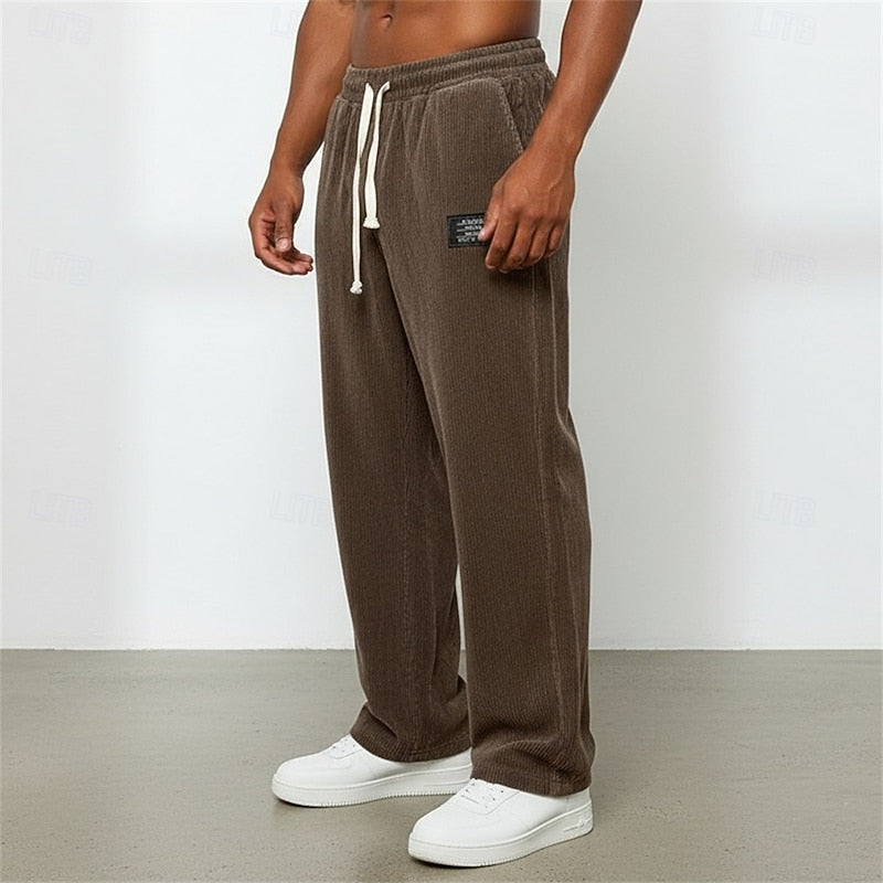 Relaxed Straight Leg Pants with Elastic Drawstring Waist and Natural Drape