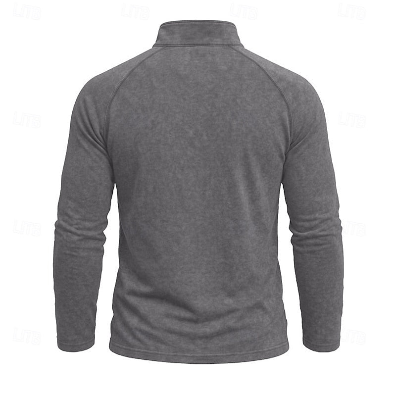 Mens Zip Collar Top with Relaxed Fit and Soft Draping Fabric