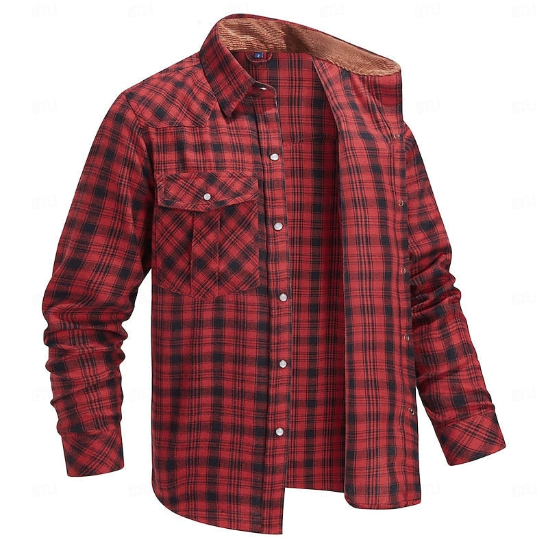 Plaid Overshirt with Lined Collar and Snap Front Closure, Dual Chest Pockets